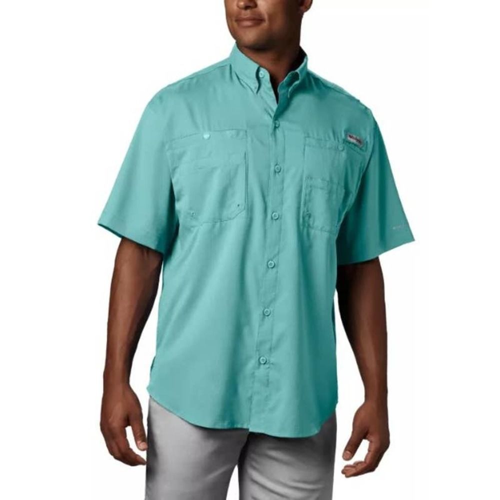 Columbia Tamiami II PFG Fishing Green Blue Shirt Omni Shade Vented Size Large